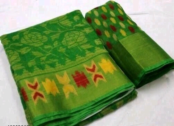 Brasso Cotton Saree With Big Border - Green, Free Size, Cotton, Print, Pack of1